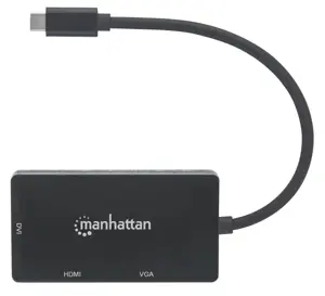 Manhattan USB-C Dock/Hub, Ports (x3): DVI-I, HDMI and VGA Ports, Note: Only One Port can be used at a time, External Power Supply Not Needed, Cable 10cm, Black, Three Year Warranty, Blister, 3840 x 2160 pixels