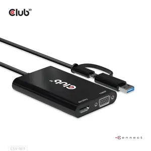 CLUB3D USB Gen1 Type-C/-A to Dual HDMI (4K/30Hz) / VGA (1080/60Hz), 0.22 m, USB Type-C, HDMI + VGA (D-Sub), Male, Female, Straight