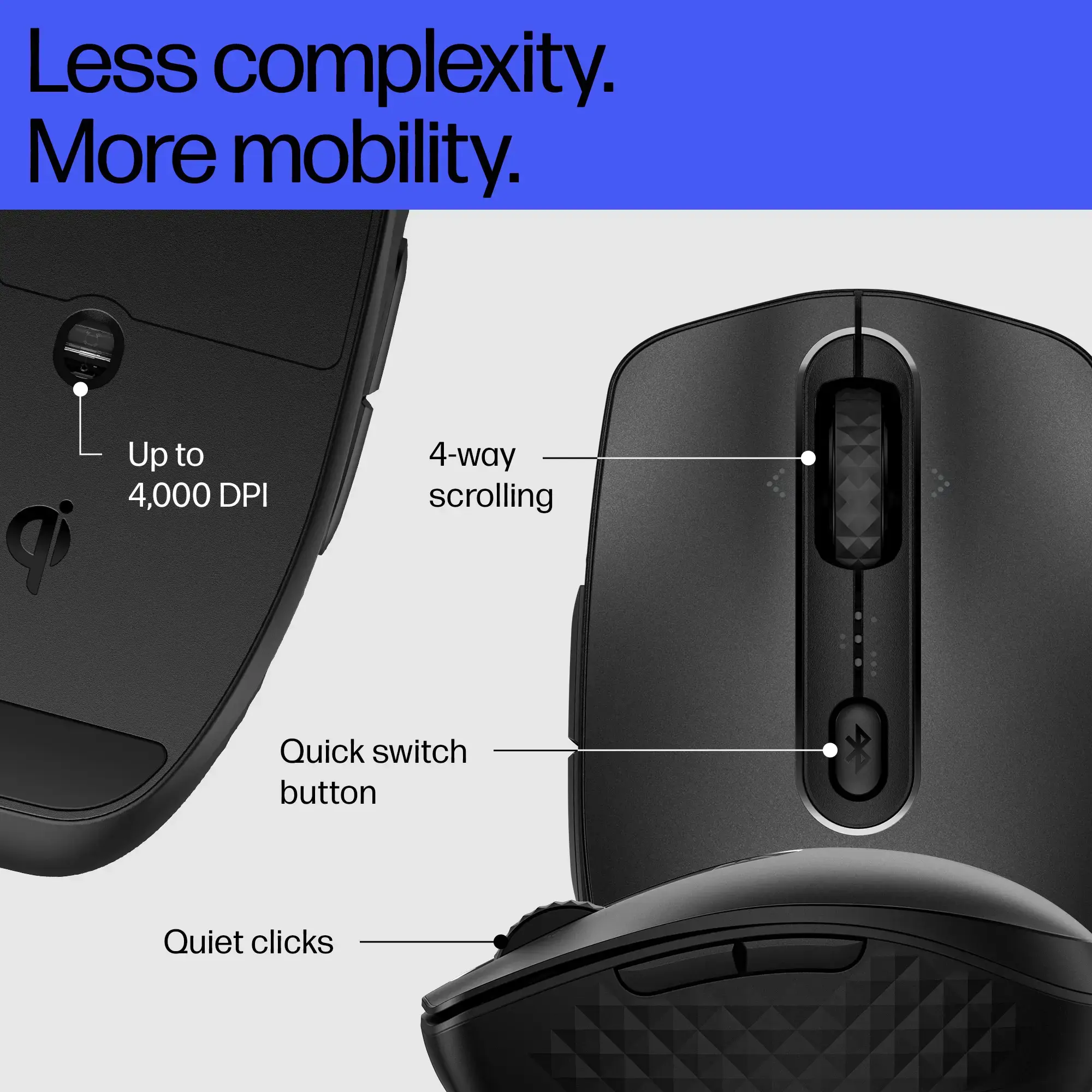 HP 690 Rechargeable Wireless Mouse, Ambidextrous, Bluetooth, 4000 DPI, Black