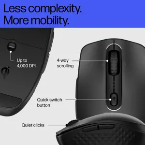 HP 690 Rechargeable Wireless Mouse, Ambidextrous, Bluetooth, 4000 DPI, Black