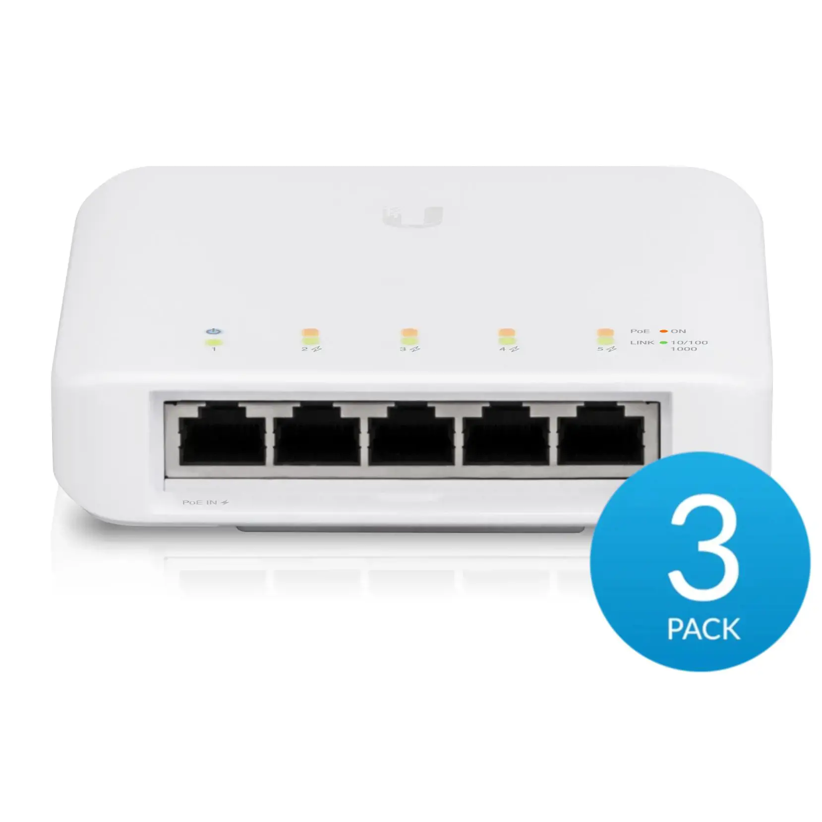 UBIQUITI UniFi komutatorius UniFi 5x RJ45 1000Mb/s 1x PoE įėjimas 4x PoE išėjimas 46W 3 pakuotės