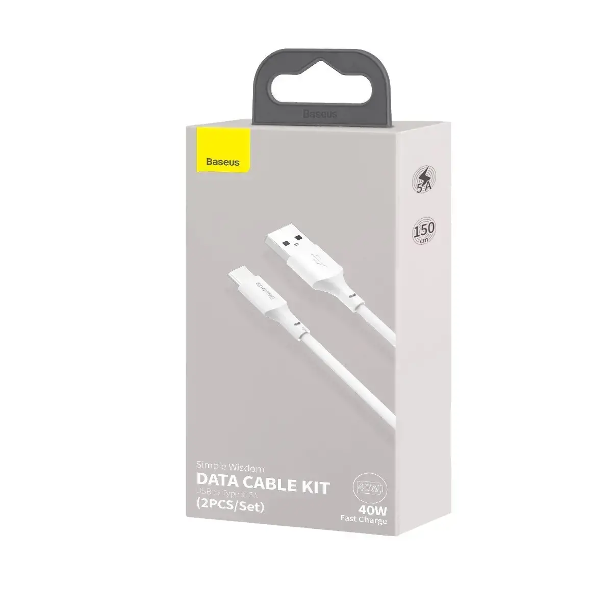 "Baseus" kabelių rinkinys (USB - C tipo USB 2 vnt.). "Power Delivery Quick Charge" 40W 5A 1,5 m. (baltas)