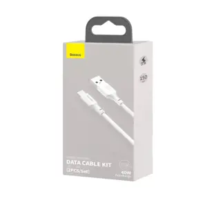 "Baseus" kabelių rinkinys (USB - C tipo USB 2 vnt.). "Power Delivery Quick Charge" 40W 5A 1,5 m. (baltas)