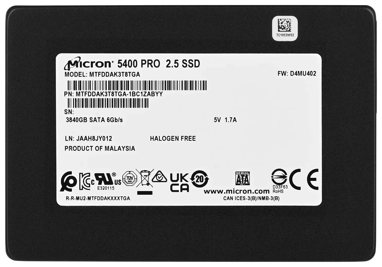 "MICRON 5400 PRO" 3840 GB SATA 2,5'' (7 mm) SSD diskas be SSD [viena pakuotė]