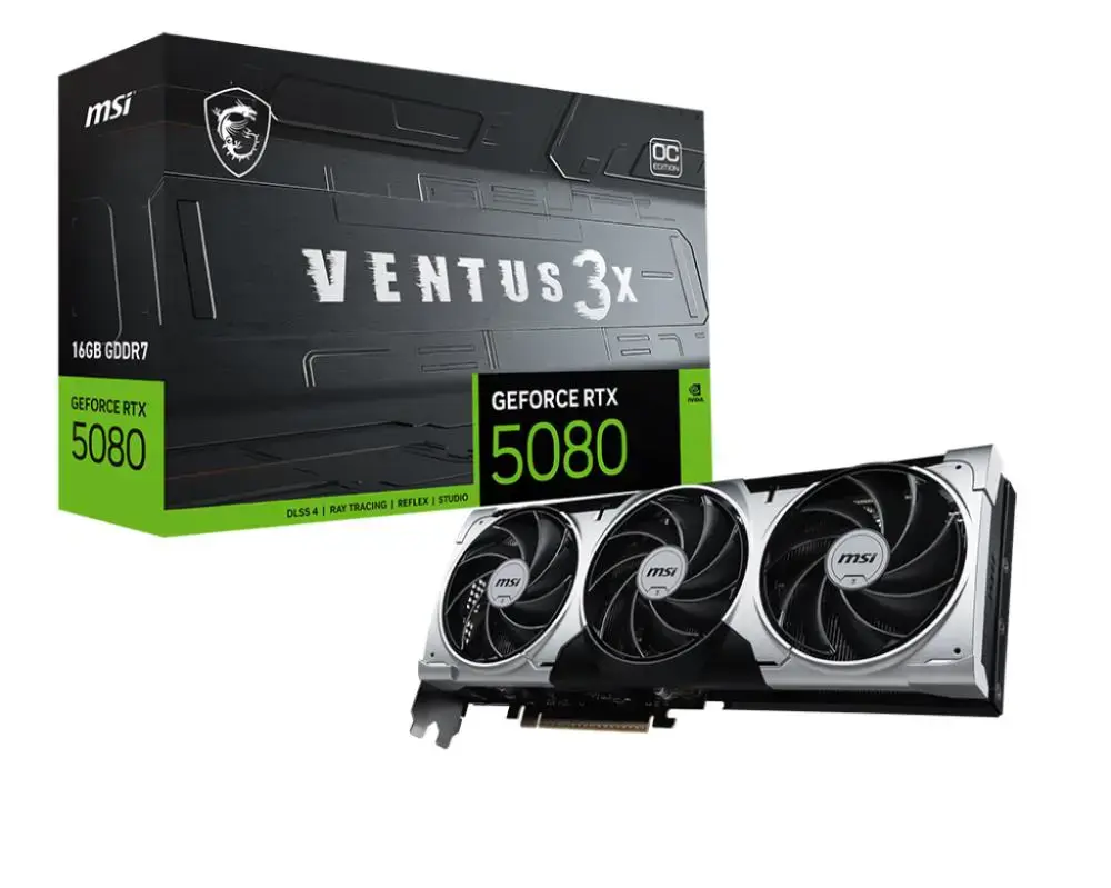 Vaizdo plokštė MSI GeForce RTX 5080 16 GB, GDDR7, GEFORCE RTX 5080 16G VENTUS 3X OC PLUS