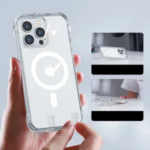 "Joyroom" magnetinis apsauginis magnetinis dėklas "iPhone 14 Pro" šarvuotas dėklas su kabliukais stovas skaidrus (suderinamas su "MagSafe")