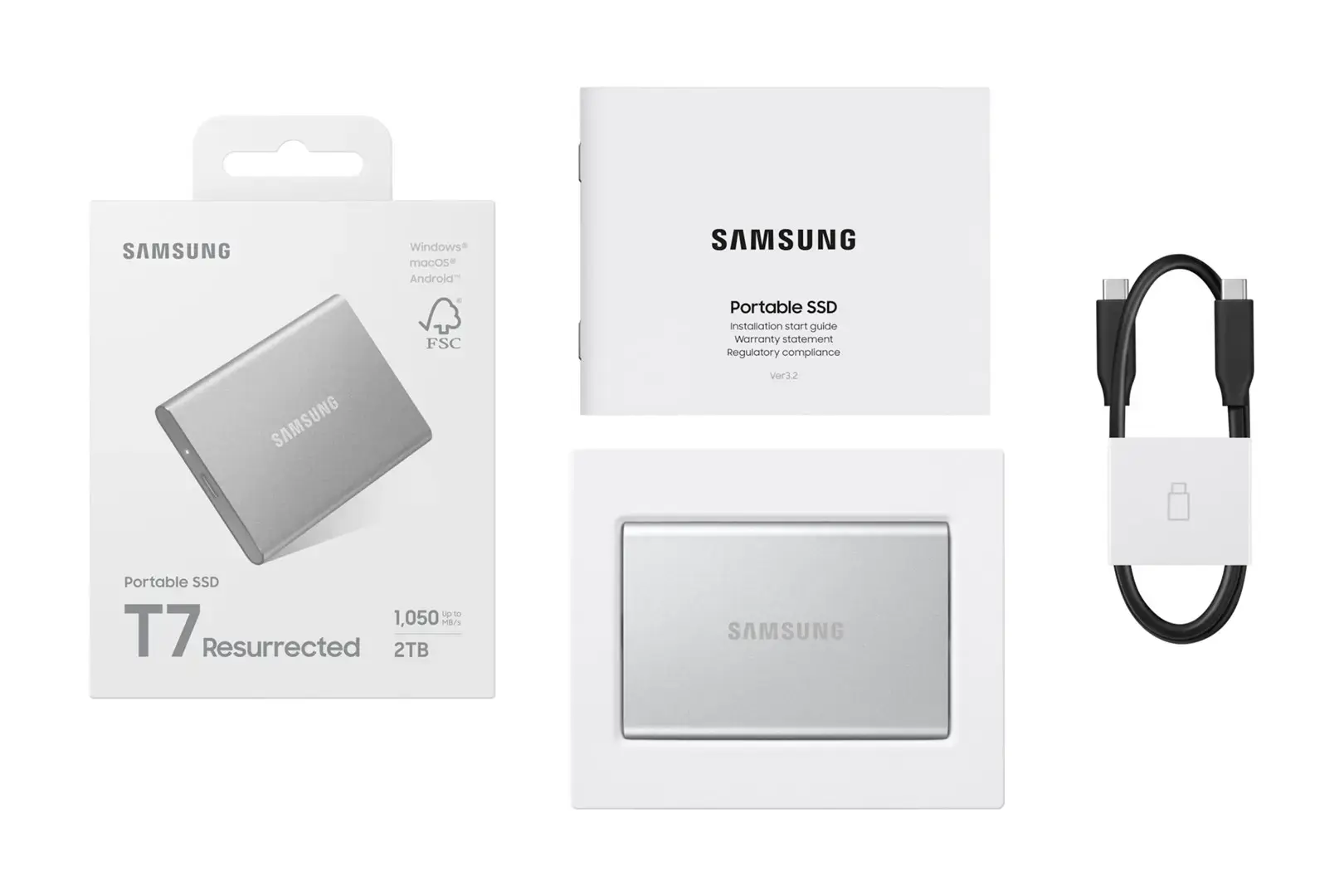 Samsung SSD | T7 Resurrected | 2000 GB | USB 3.2 Gen 2 (10 Gbps) | Silver