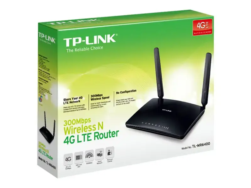 TP-Link 300 Mbps belaidis N 4G LTE maršrutizatorius, "Wi-Fi 4" (802.11n), vienos juostos (2,4 GHz), Ethernet LAN, 3G, juodas, stalinis maršrutizatorius