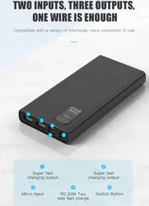 Plokštelės maitinimo bankas 10000mAh PD QC LED, baltos spalvos