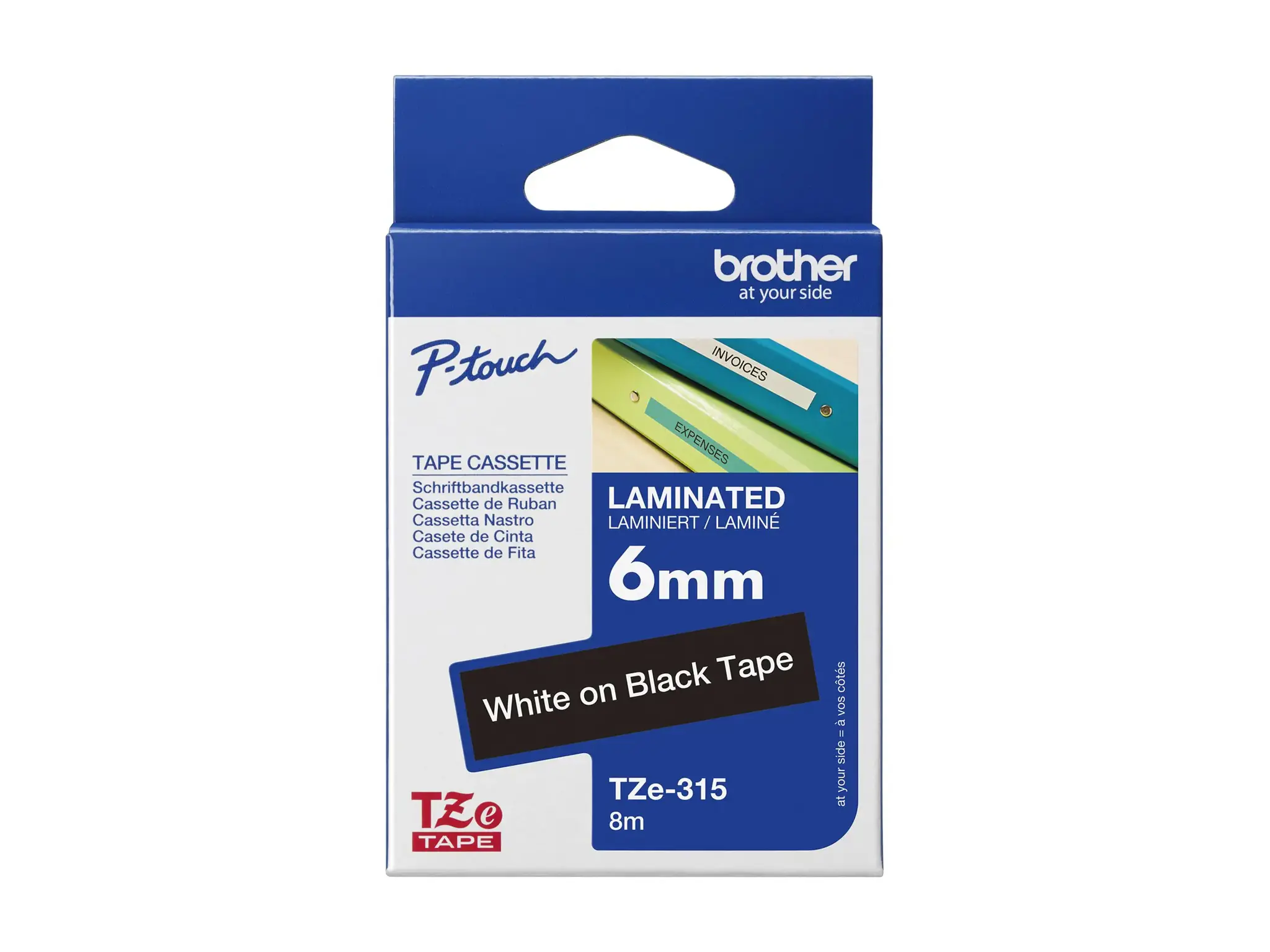 Brother laminuota juosta 6 mm, balta ant juodos spalvos, TZe, pilka, terminis perkėlimas, Brother, PT-1280HK, PT-1280SN, PT-1280KT, PT-D200HK, PT-1100SN, PT-1100KT, PT-2100VP, PT-2730, PT-7600,...