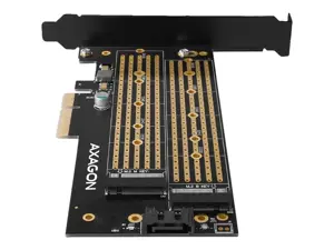 AXAGON PCEM2-D PCI-E 3.0 4x - DUAL M.2 SSD (NVMe + SATA), dviguba įtampa, iki 110 mm SSD