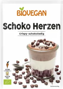 Veganiški šokoladiniai pabarstukai BIOVEGAN,  širdelių formos, 35 g, LT-EKO-001