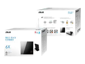ASUS SBC-06D2X-U, juodas, horizontalus/vertikalus, stalinis kompiuteris, "Blu-Ray DVD Combo", USB 2.0, BD-R, BD-R DL, BD-RE, BD-RE DL, BD-ROM, CD, CD-R, CD-ROM, CD-RW, DVD, DVD+R, DVD+R DL, DVD+RW,...