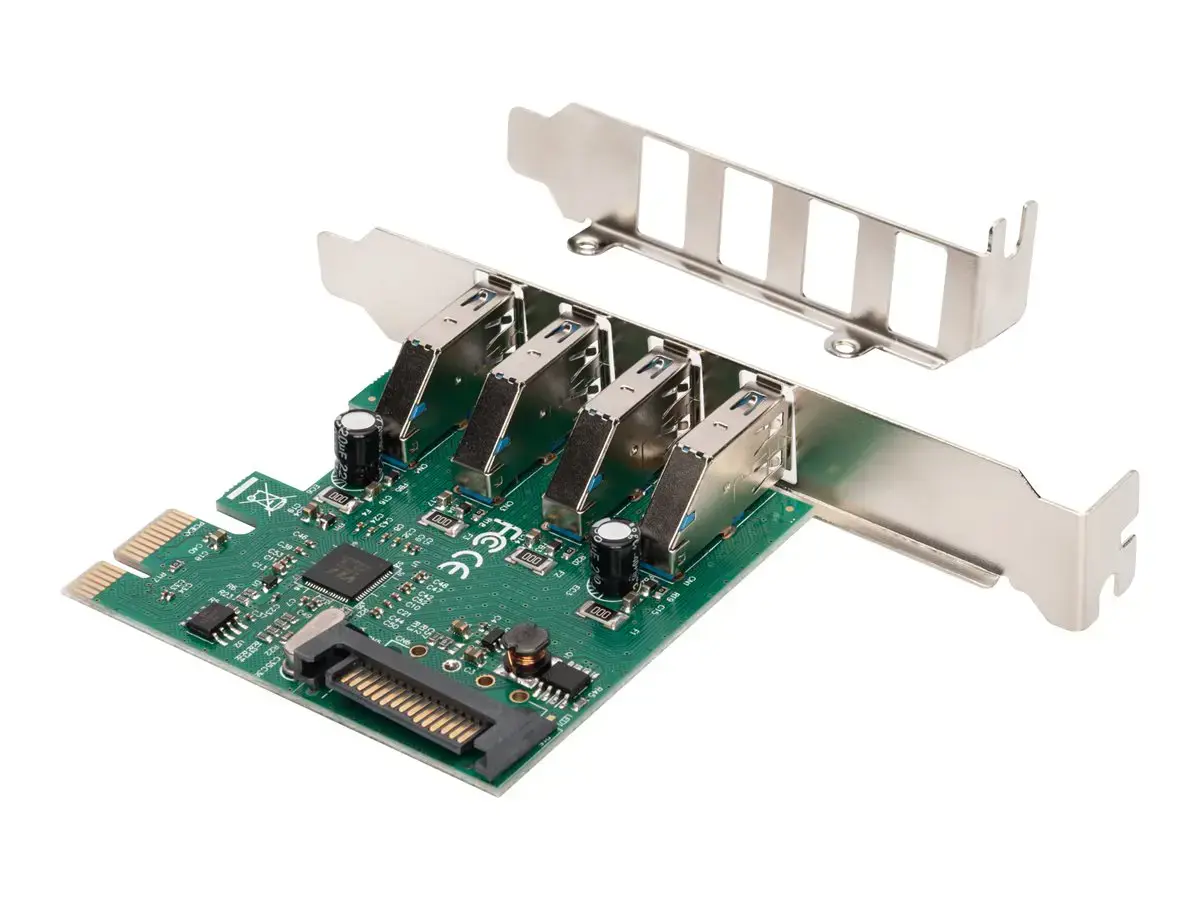 DIGITUS USB 3.0 4 prievadų PCI Express papildoma plokštė 4 prievadai A / F Išorinis VL805 mikroschemų rinkinys