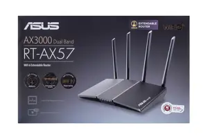 ASUS RT-AX57, "Wi-Fi 6" (802.11ax), dviejų dažnių (2,4 GHz / 5 GHz), Ethernet LAN, juodas, stalinis maršrutizatorius