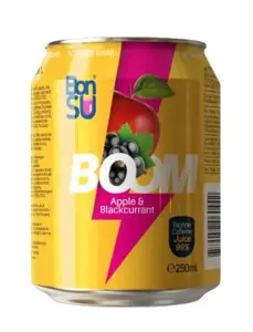 Gazuotas obuolių ir juodųjų serbentų sulčių gėrimas BONSU (99%), 0.25 l D
