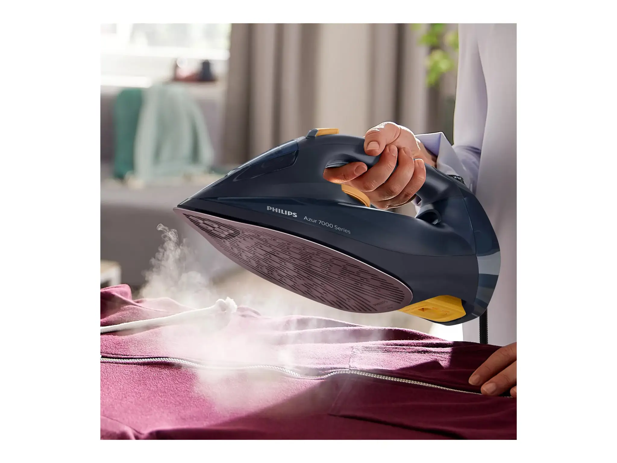 "Philips" 7000 serijos DST7060/20 HV garinis lygintuvas mėlyna/geltona, garinis lygintuvas, "SteamGlide Elite" padas, 2 m, 250 g/min, mėlyna, geltona, 55 g/min