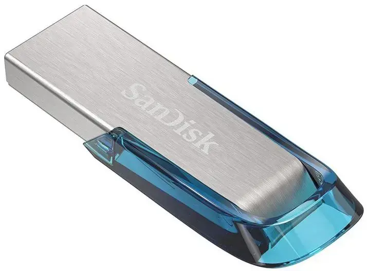 "SanDisk Ultra Flair", 128 GB, USB 3.0, 150 MB/s, skaitymo greitis - tropinė mėlyna ; EAN:619659163082