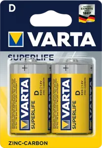 Varta R20 D, D, cinko anglis, 1,5 V, 2 vnt., įvairiaspalvis, 61,5 mm