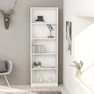 Spintelė knygoms, 5 lentynos, balta, 60x24x175cm, mediena