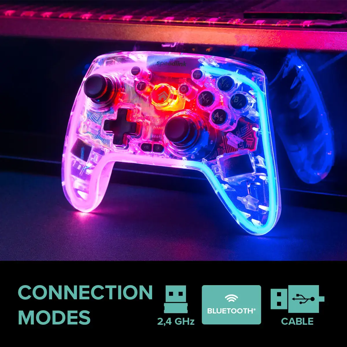 Speedlink wireless gamepad Rait NX RGB PC/Android/Switch, clear (SL-650115-CR)
