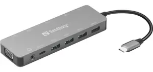 "Sandberg" USB-C 13-in-1 kelioninis dokas, dokas, USB Type-C, 100 W, 10,100,1000 Mbit/s, aliuminis,…