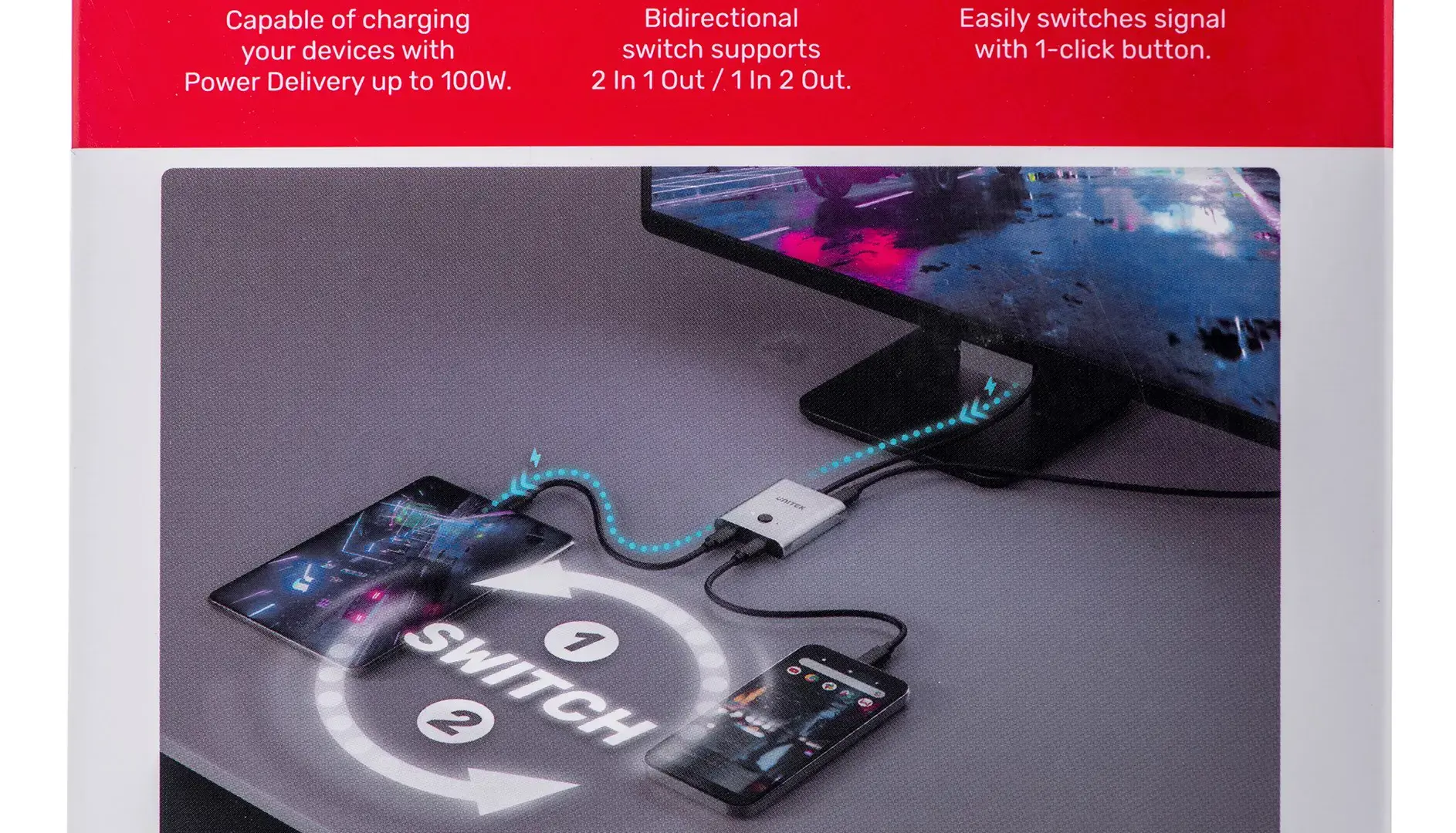 UNITEK D1078A dvikryptis kabelio adapteris USB-C M-F 1 m