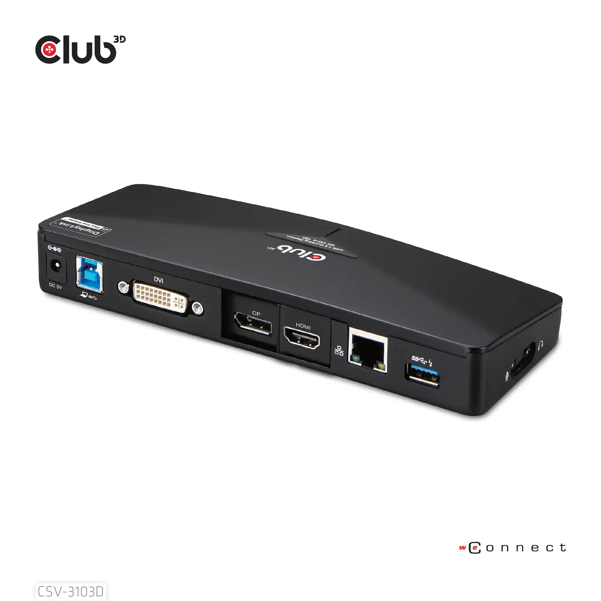 CLUB3D CSV-3103D The Club 3D Universal USB 3.1 Gen 1 UHD 4K Docking station DisplayLink™, Wired, USB 3.2 Gen 1 (3.1 Gen 1) Type-A, 1.4a, USB, 10,100,1000 Mbit/s, Black