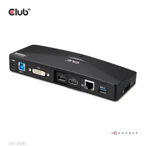CLUB3D CSV-3103D The Club 3D Universal USB 3.1 Gen 1 UHD 4K Docking station DisplayLink™, Wired, USB 3.2 Gen 1 (3.1 Gen 1) Type-A, 1.4a, USB, 10,100,1000 Mbit/s, Black
