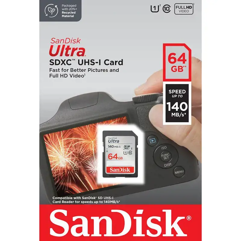 "SanDisk Ultra 64GB SDXC" atminties kortelė 140MB/s; EAN:619659200176