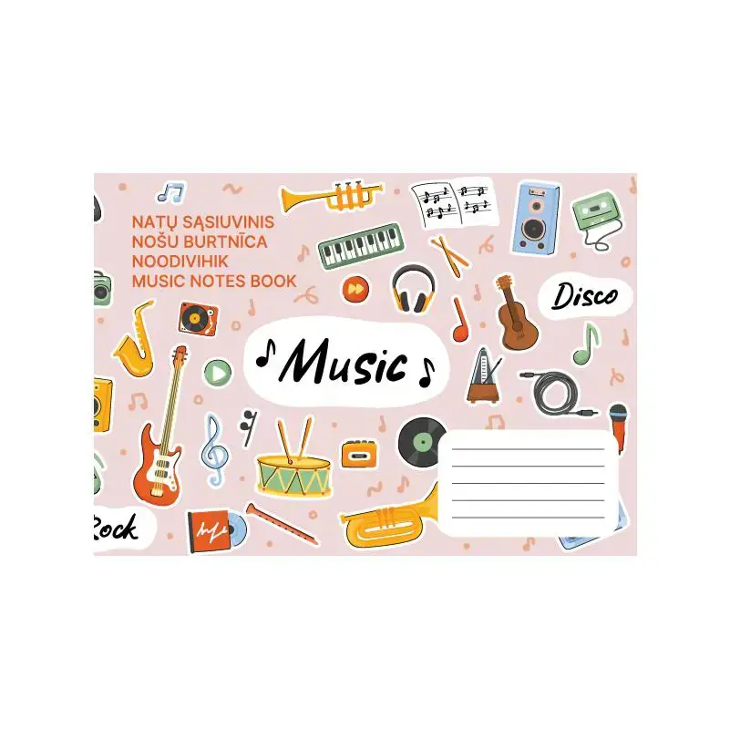 Muzikos natų sąsiuvinis, A5, Vidinių lapų gramatūra – 70 g/m2.