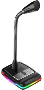 Varr Gaming USB mikrofonas su stovu, Reguliuojamas 360° kampu, Valdymo skydelis (įjungimas / išjungimas, garsumas ir apšvietimas), Mikrofono jautrumas -58±2 dB ir visakryptis, Populiari USB-A jungtis, Juodas, Kabelis 1,5 m, Stalo mikrofonas, -58 dB, 70 - 10000 Hz, 2200 Ω, 50 dB, Visakryptis