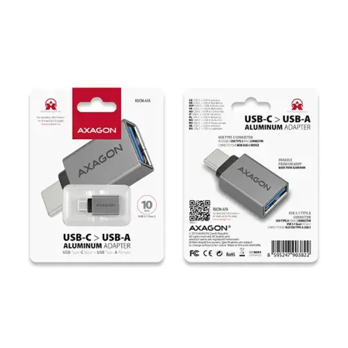 AXAGON RUCM-AFA USB 3.0 C tipo vyriškas > A tipo moteriškas ALU