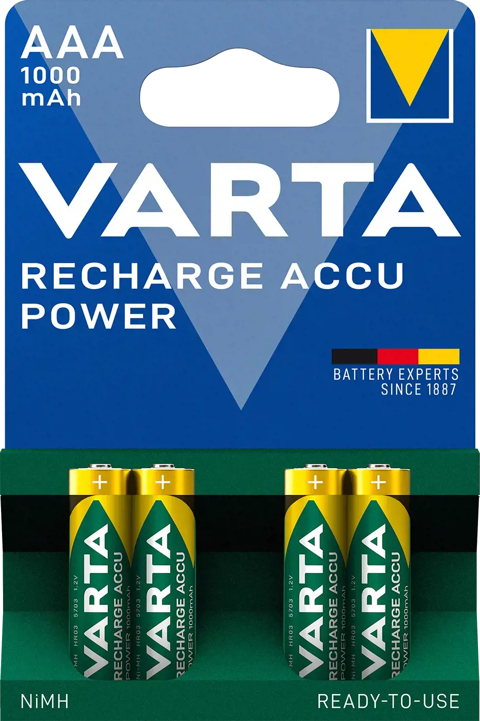 Varta -5703B/4, Įkraunama baterija, AAA, nikelio-metalo hidrido (NiMH), 1,2 V, 4 vnt., 1000 mAh