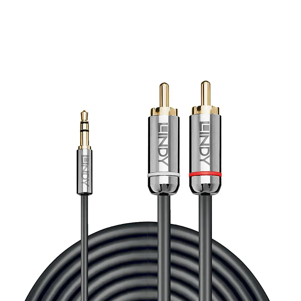 "Lindy" 10M PHONO AUDIO KABELYS, CROMO LINE, 3,5 mm, vyriškas, 2 x RCA, vyriškas, 10 m, antracito spalvos