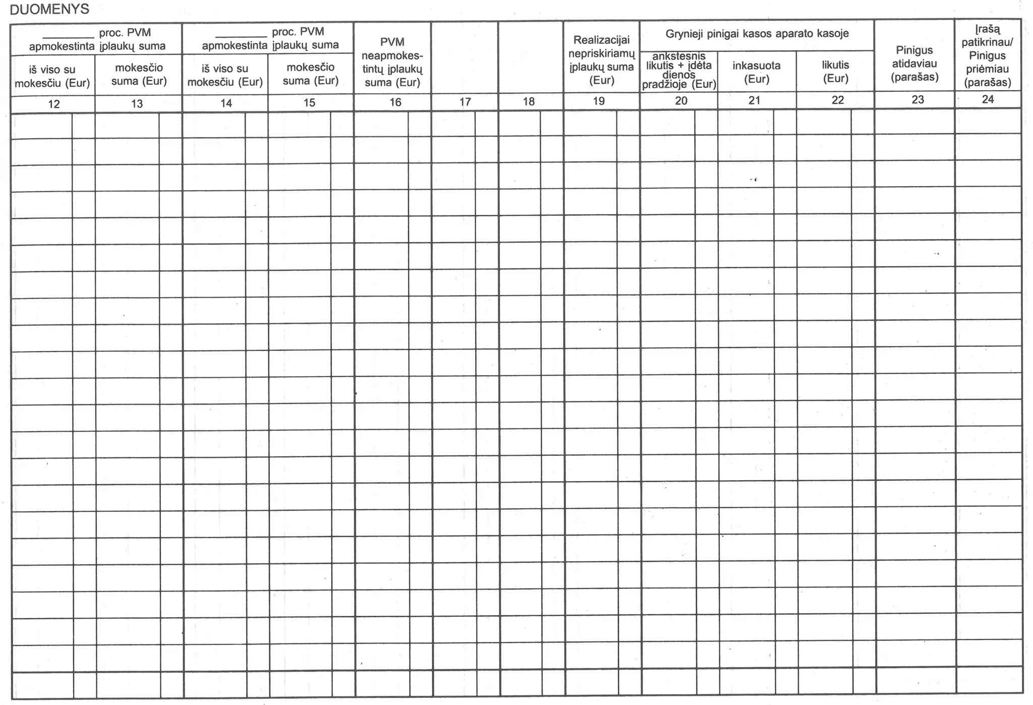 Kasos operacijų žurnalas, horizontalus, A4