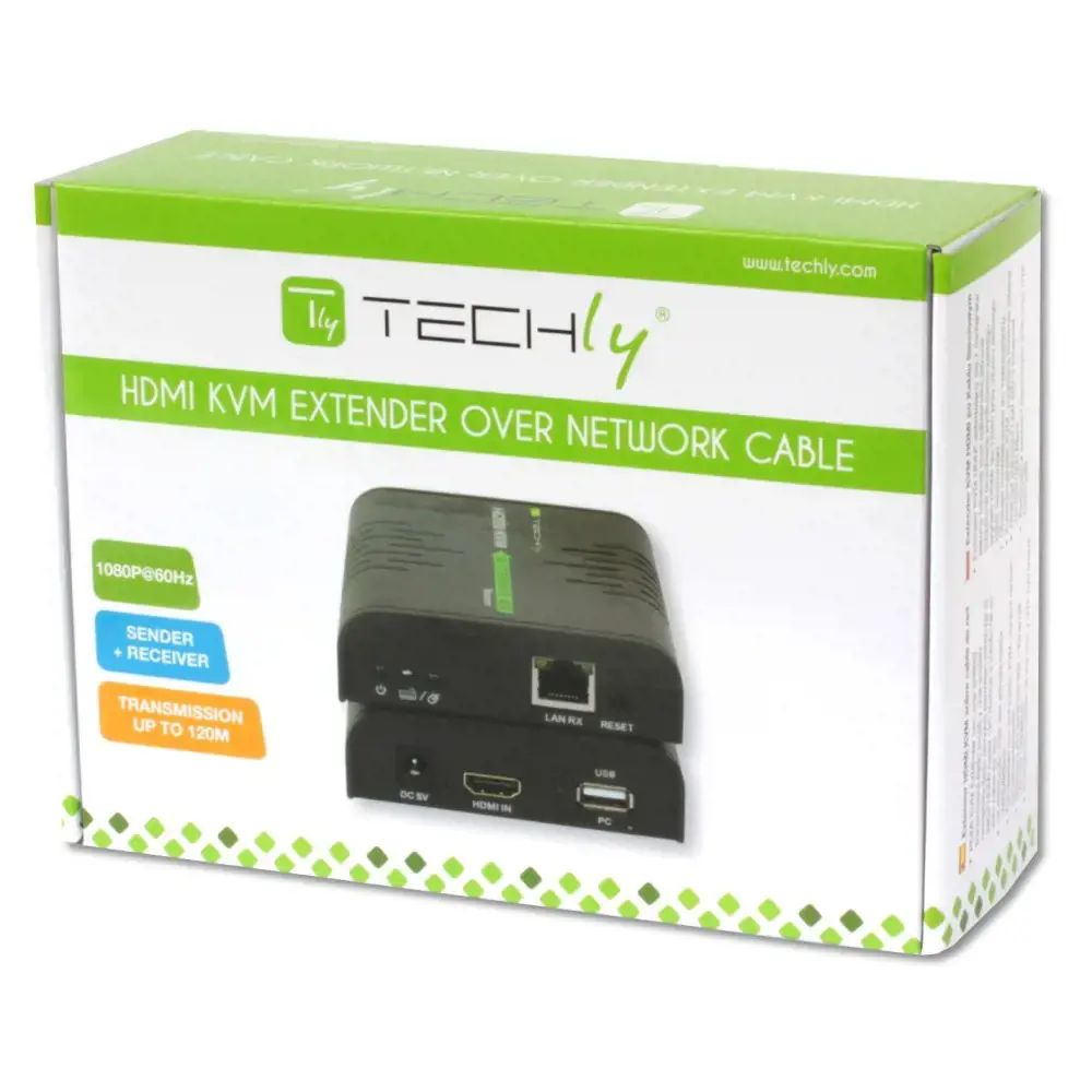 TECHLY 028214 Techly HDMI KVM ilgintuvas su USB (pelė, klaviatūra) iki 120 m Cat5/5e/6 kabeliu