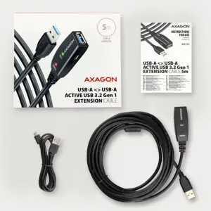 "Axagon Active" USB 3.2 Gen 1 A-M > A-F ilgintuvas, 5 m ilgio. Maitinimo šaltinio parinktis.