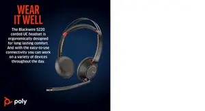 POLY Blackwire 5220 Stereo USB-C Headset +3.5mm Plug +USB-C/A Adapter, Wired, Business/Everyday, 162.5 g, Headset, Black