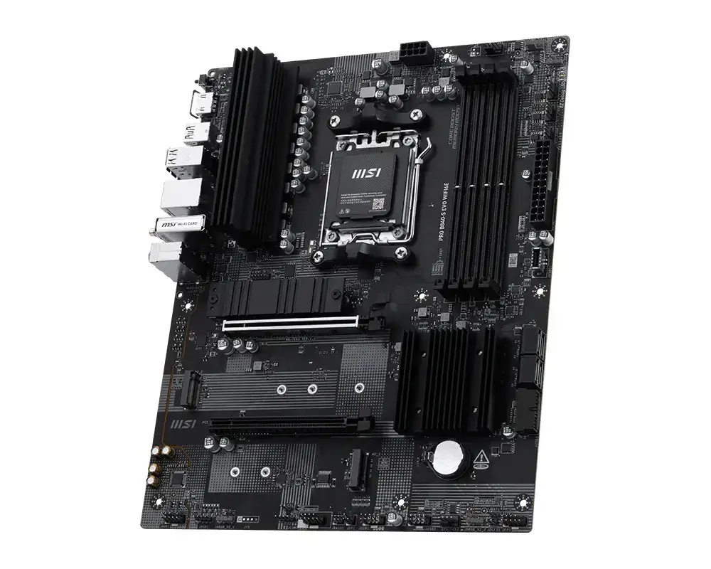 PRO B840-S EVO WIFI6E | MSI Processor family AMD | Processor socket AM5 | Supported hard disk drive interfaces SATA, M.2 | Number of SATA connectors 4
