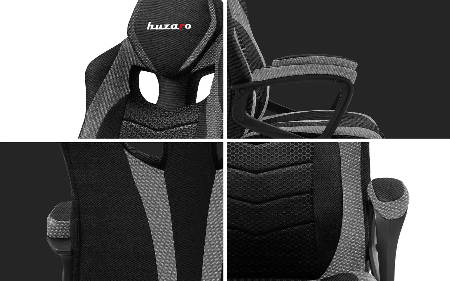 Huzaro FORCE 2.5 GREY MESH Žaidimų fotelis Tinklinė sėdynė Juoda, pilka