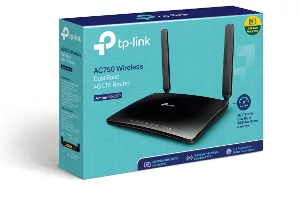 TP-Link Archer MR200, "Wi-Fi 5" (802.11ac), dviejų dažnių (2,4 GHz / 5 GHz), Ethernet LAN, 3G, juodas, stalinis maršrutizatorius