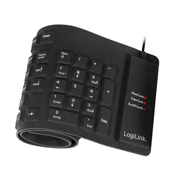 "Logilink" lanksti vandeniui atspari klaviatūra USB + PS/2 ID0019A Laidinė, USB A tipo vyriška, vokiška (QWERTZ), juoda
