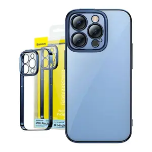"Baseus" blizgantis skaidrus dėklas ir grūdinto stiklo rinkinys, skirtas "iPhone 14 Pro" (mėlynas)