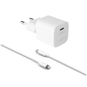 Fiksuotas mini USB-C kelioninis įkroviklis USB-C/žaibolaidis Greitas įkrovimas, baltas, 20 W