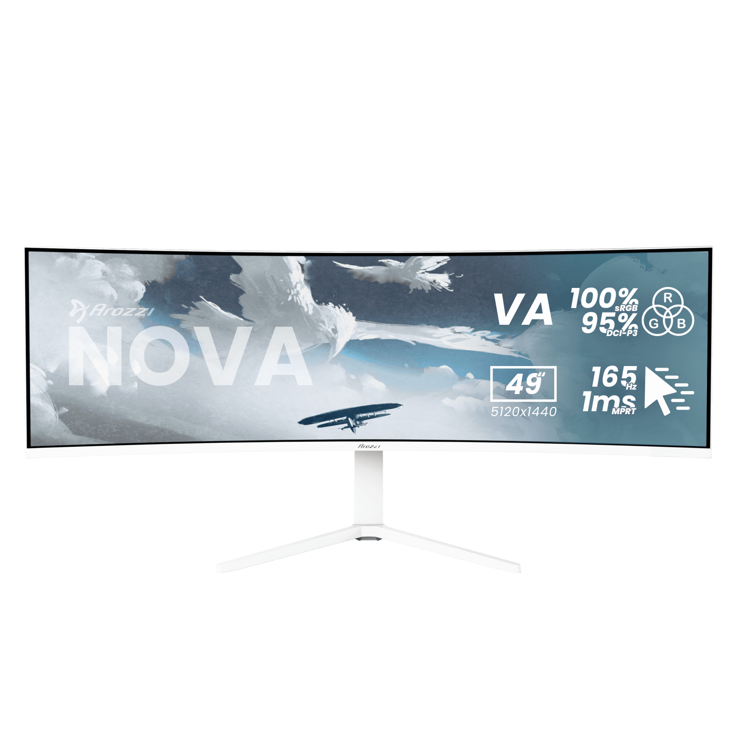 Arozzi Nova | 49 " | VA | 32:9 | 165 Hz | 4 ms | 5120 x 1440 pixels | 350 cd/m² | HDMI ports quantity 2 | White