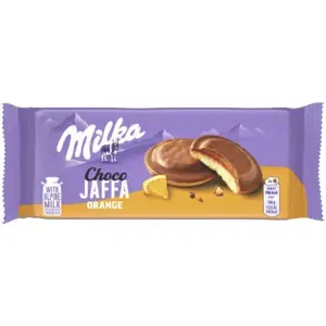 Sausainiai MILKA Jaffa, su apelsinų skonio įdaru, 147 g