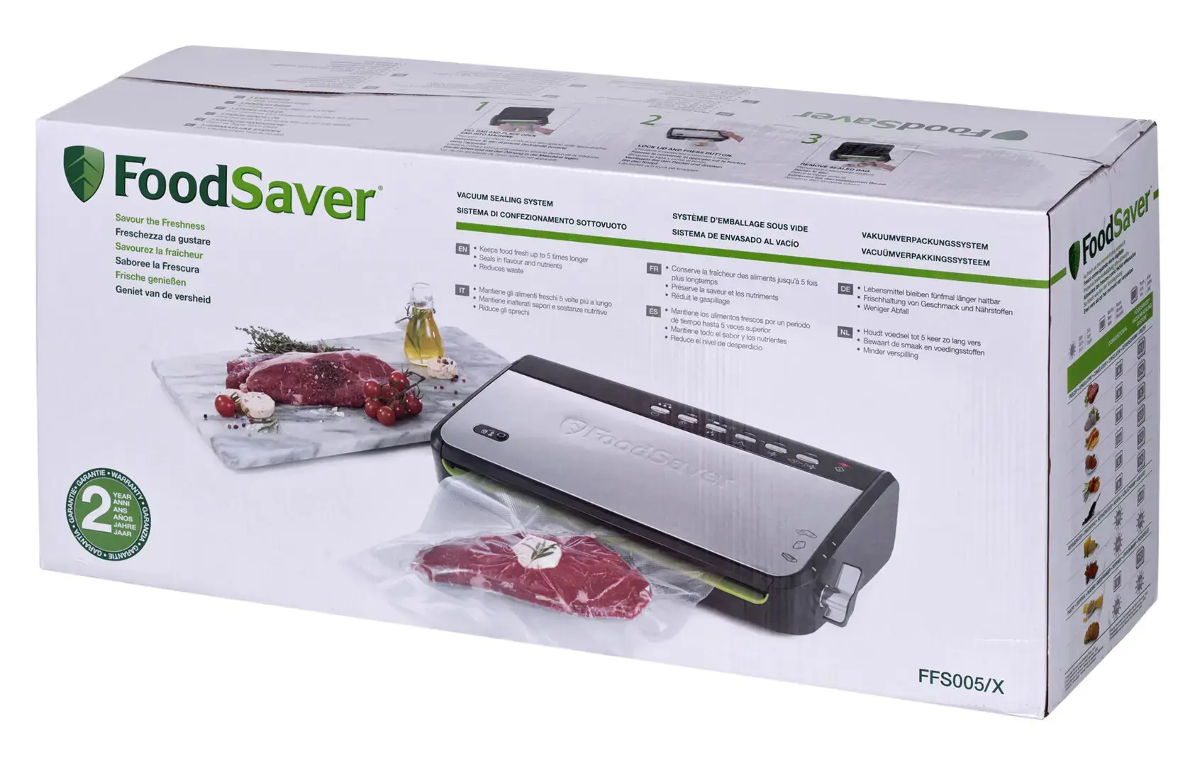 "FoodSaver FFS005X" vakuuminis sandariklis 0,5 mbar Juodas, nerūdijantis plienas