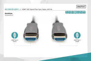 ASSMANN jungiamasis kabelis HDMI hibridinis šviesolaidis Premium HighSpeed Ethernet AOC 4K 60Hz UHD tipo HDMI A/HDMI A M/M 15 m