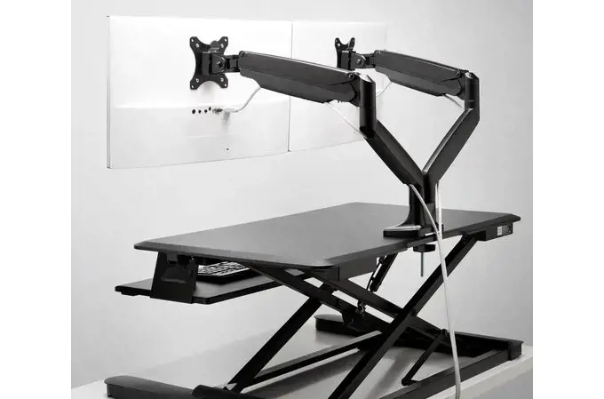 "Kensington SmartFit®" vienu prisilietimu reguliuojamo aukščio dviguba monitoriaus atrama, spaustukas, 9 kg, 33 cm (13"), 86,4 cm (34"), 100 x 100 mm, juoda